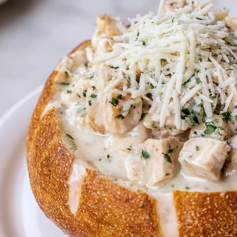 Chicken Alfredo Bread Bowl