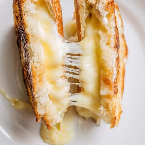 Melted Triple Cheese Sourdough Grilled Cheese on a plate, served alongside a steaming bowl of creamy tomato soup for a cozy, comforting meal.
