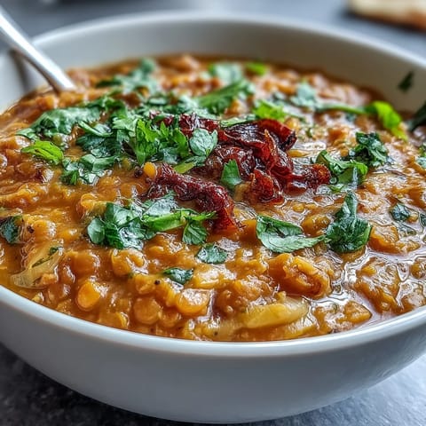 Hearty dhal topped with vibrant, spiced roasted cauliflower for an easy vegetarian dish.