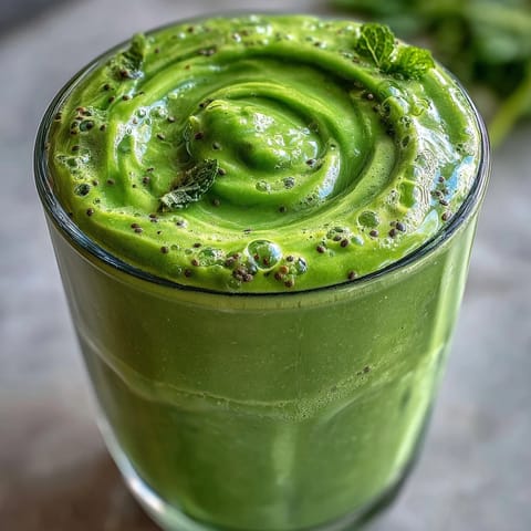This colorful Green Detox Smoothie is blended smooth for a healthy breakfast.