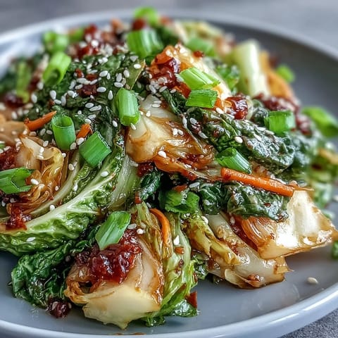 Hot and Sour Cabbage stir-fry seasoned with ginger, garlic, and sesame seeds served alongside steamed rice.