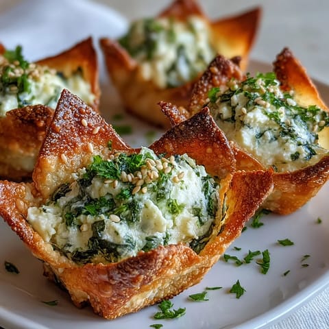 Crispy wonton cups filled with Mediterranean spinach and feta cheese crisps, topped with smoked paprika.