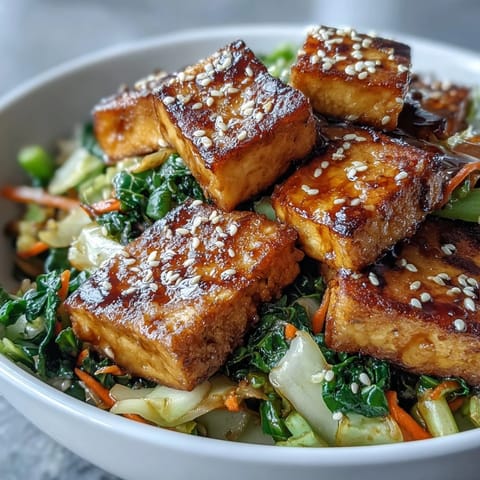 Hearty vegan Tofu Egg Roll in a Bowl served in a white ceramic bowl, topped with sesame seeds and fresh green onions, ready for a quick weeknight dinner.