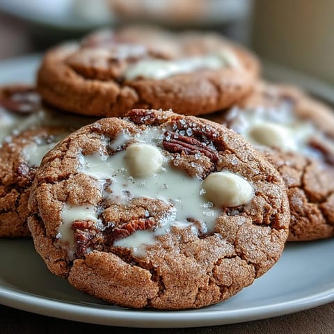 Golden-brown Hojicha White Chocolate Cookies showing cracked tops and creamy white chocolate chunks ready to serve.