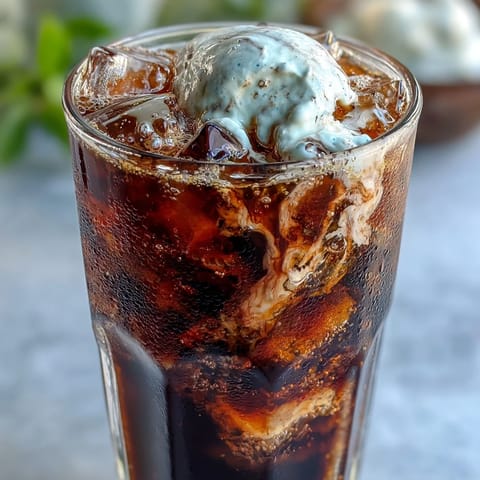 A single Midnight Malibu Dirty Soda served over ice, garnished with fresh blackberries and a mint sprig.