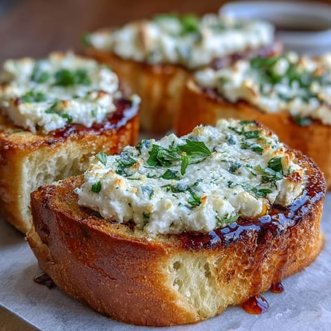 A slice of Hot Honey Ricotta Garlic Bread held up to show the crisp crust and creamy, garlicky topping.