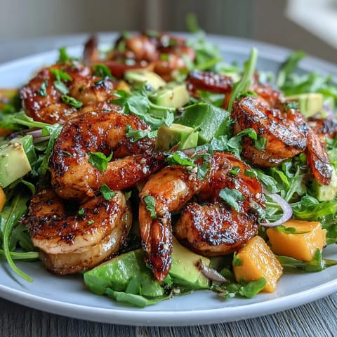Vibrant grilled shrimp and ripe mango slices served over mixed greens with creamy avocado and zesty chili-lime dressing.  