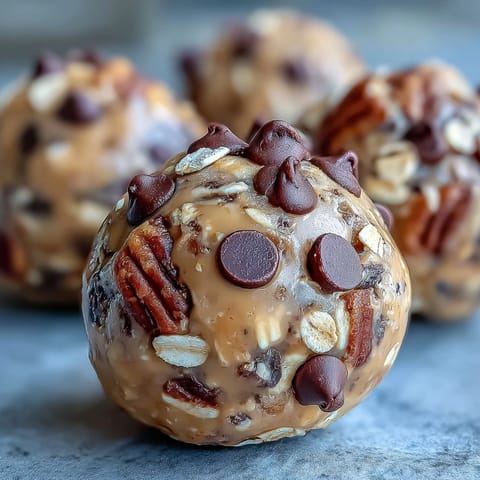 Creamy peanut butter energy bites studded with rich dark chocolate chips, perfect for quick on-the-go snacking.  
