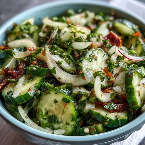 Crisp cucumber and radish salad with dill vinaigrette, a refreshing spring side bursting with crunch and bright herbal flavor.