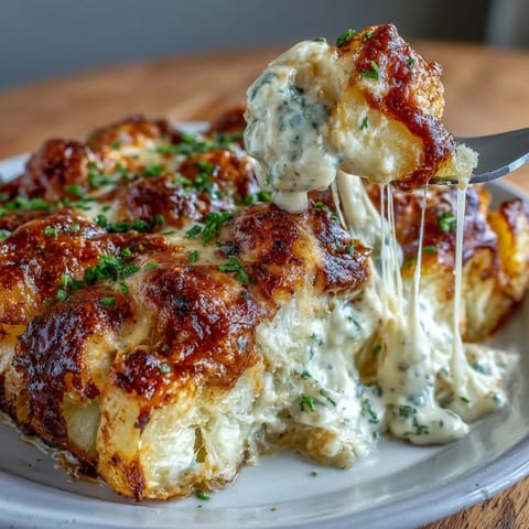 Layered Yukon Gold potatoes baked in a rich cheese sauce, topped with golden melted cheddar and a hint of paprika.  