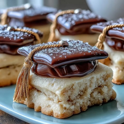 Close-up of festive Graduation Cookies: diploma and cap designs ready to eat.