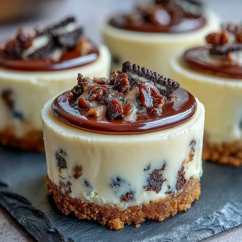 Mini cheesecake bites with Oreo crust, a decadent treat with creamy filling and chocolatey crunch.