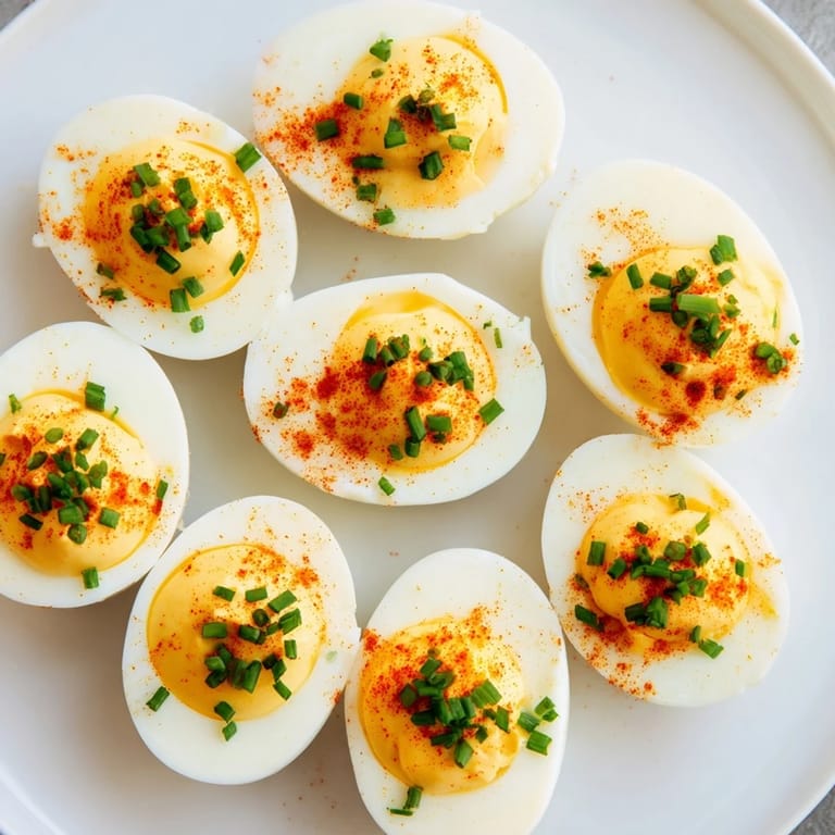 Perfect party deviled eggs: halved eggs filled with a smooth, flavorful yolk, delicious and easy to make.