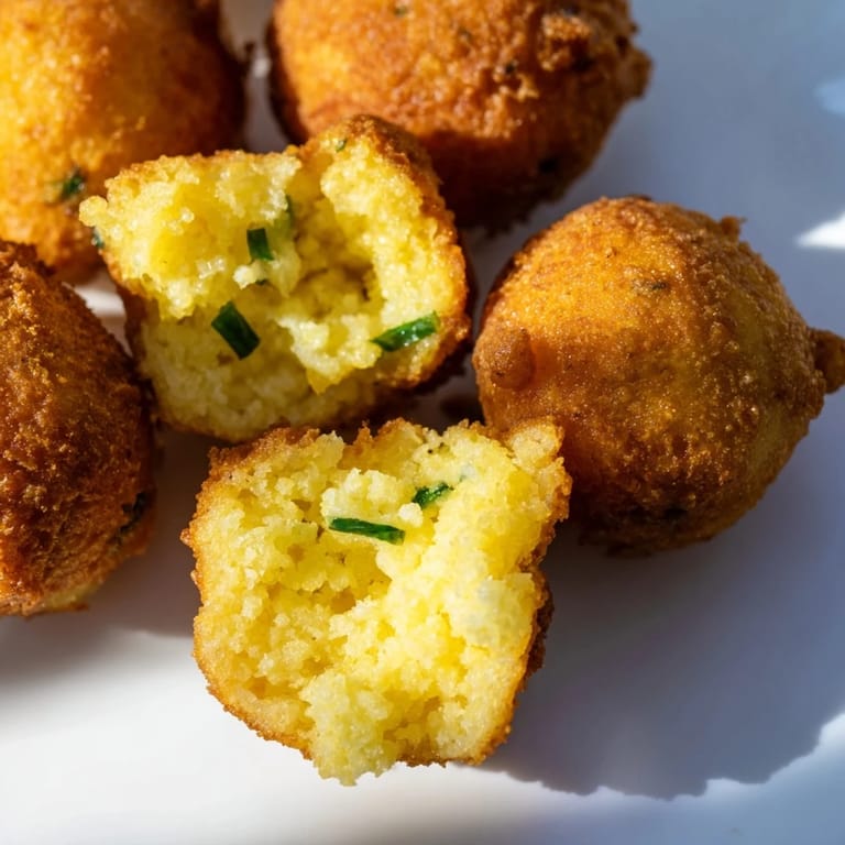 Delicious, hot hushpuppies, with a tender interior, ready to serve alongside fried fish.