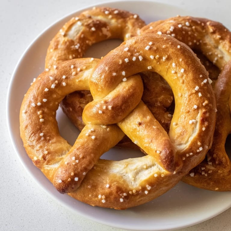 Homemade soft pretzels, freshly baked to a beautiful brown, offering a delightful chewy texture and flavor.