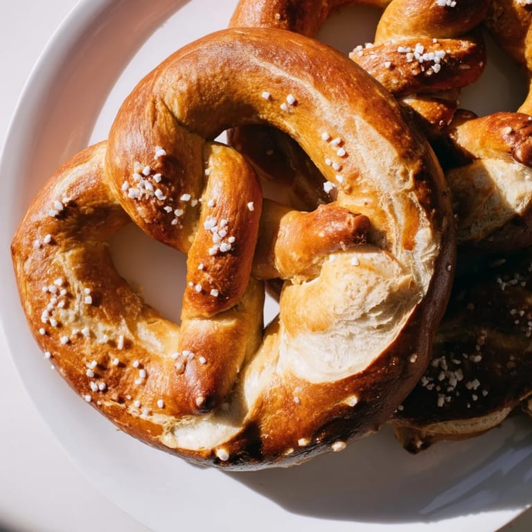 A close-up of delicious soft pretzels, invitingly sprinkled with salt, perfect for sharing with friends and family.