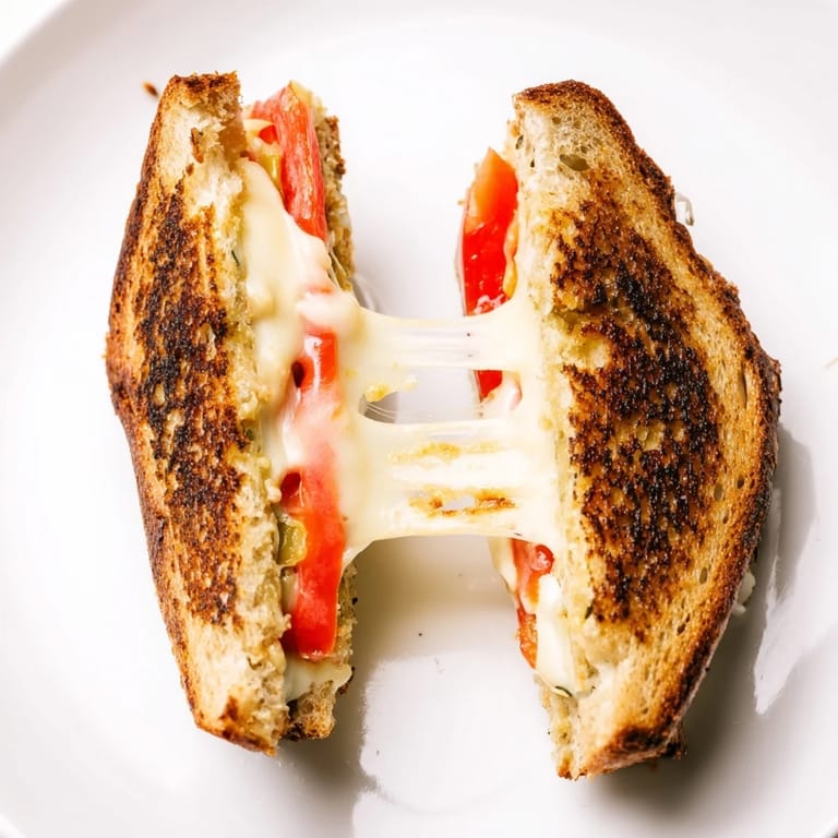 Pepper Jack & Tomato Grilled Cheese ready to serve, paired with a creamy bowl of tomato soup for a comforting lunch.  