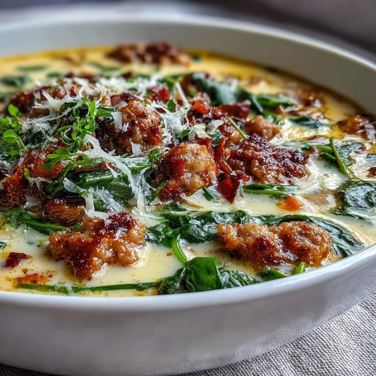 Family-style pot of Epic Creamy Tuscan White Bean Soup With Sausage, perfect for serving with crusty bread and Pinot Grigio.