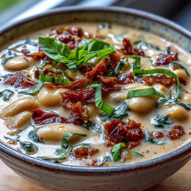 Served with crusty bread, this gluten-free Creamy Tuscan White Bean Soup highlights creamy white beans and savory Italian herbs.
