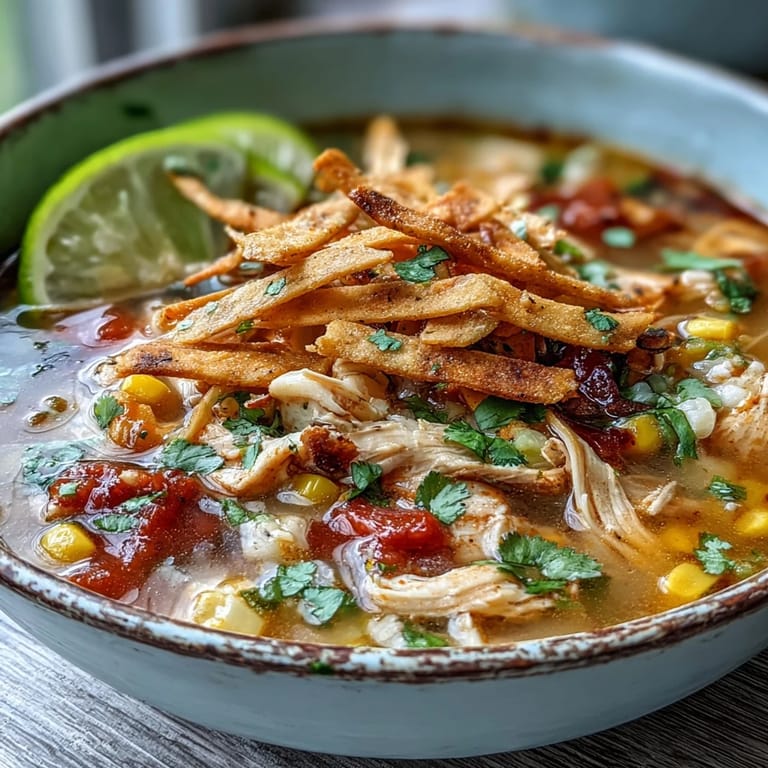 A serving of Best Chicken Tortilla Soup garnished with creamy avocado slices and a bright lime wedge on the side.
