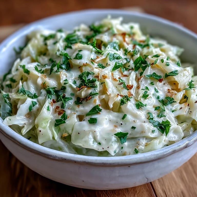Soft Creamed Cabbage with buttery onions, finished with nutmeg for a comforting side dish