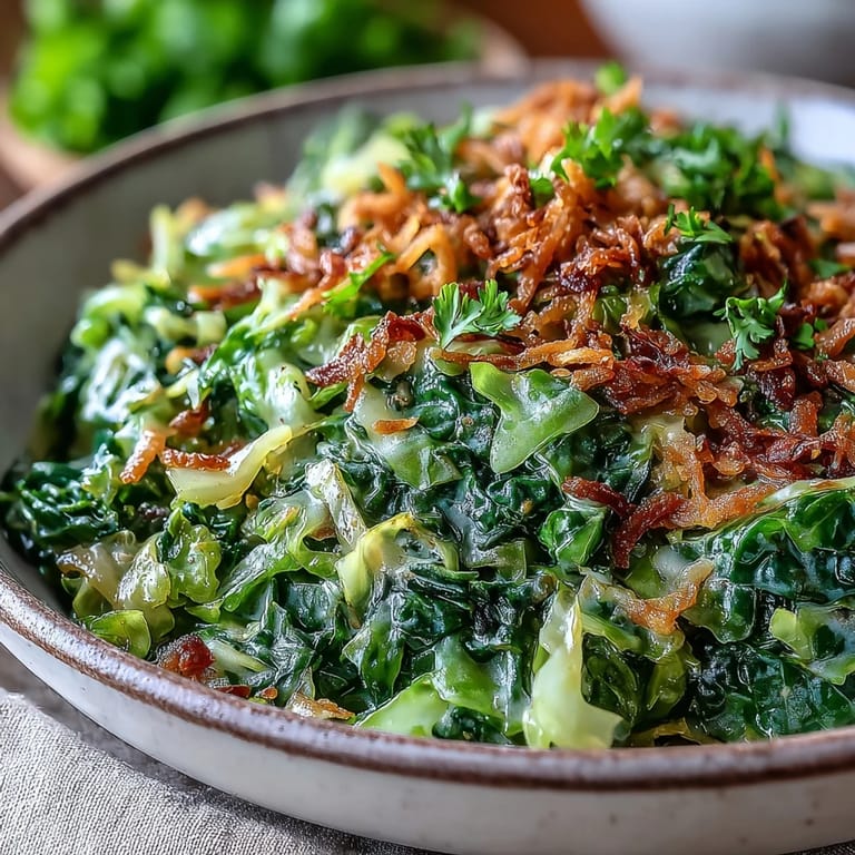 Tender sliced cabbage in a rich, golden Coconut Braised Cabbage sauce, finished with toasted coconut flakes for texture.