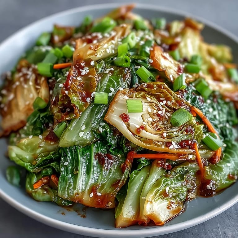 Sizzling Hot and Sour Cabbage fresh from the wok, glistening with tangy sauce and fresh herbs.