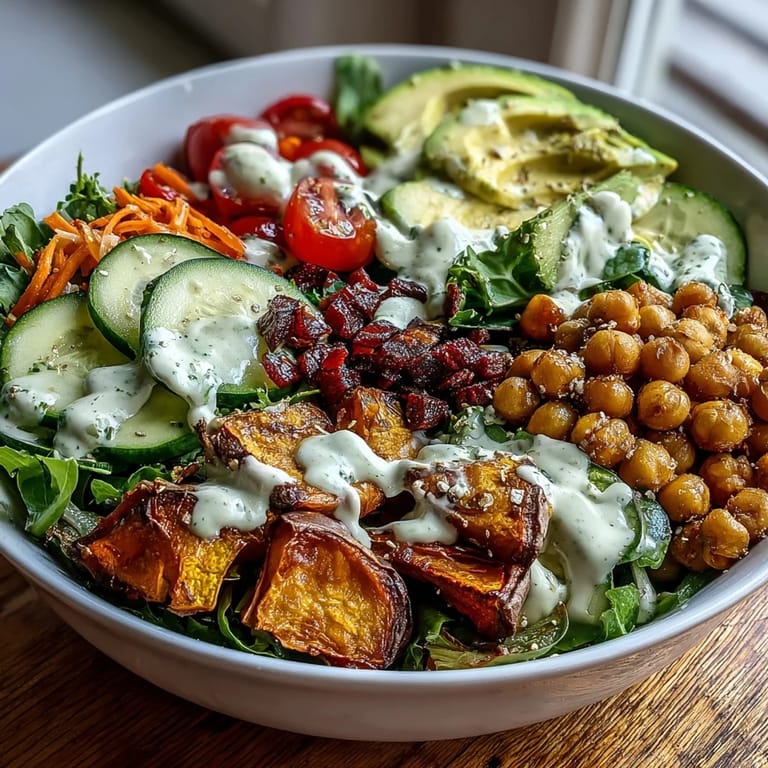 A close-up showcases fresh cucumber, cherry tomatoes, and creamy avocado slices in this beautiful vegan breakfast bowl.