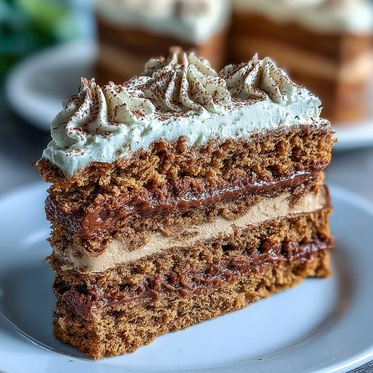 Sliced wedge of Fluffy Hojicha Cake, showcasing tender crumb and smooth hojicha cream on a rustic plate.