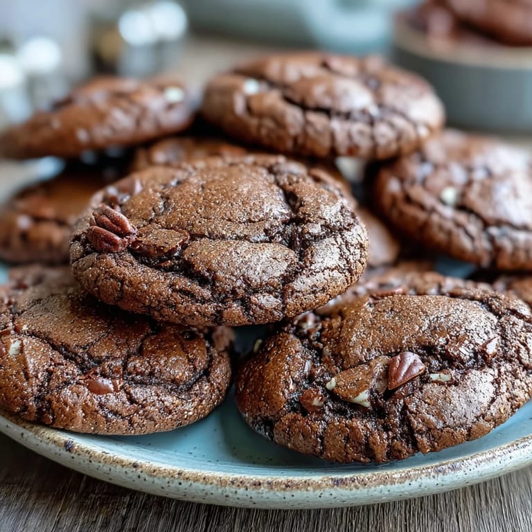 Warm, fudgy Hojicha Brownie Cookies featuring roasted green tea notes, paired with a cup of milk for dipping.