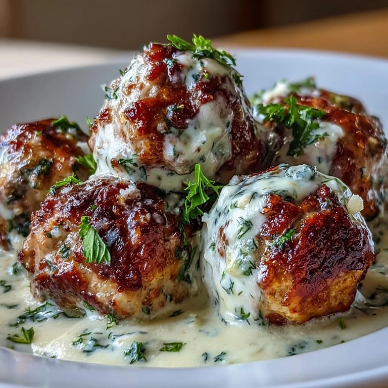 Tender Creamy Garlic Ranch Turkey Meatballs on a bed of fluffy rice, offering a comforting main dish for a weeknight dinner.