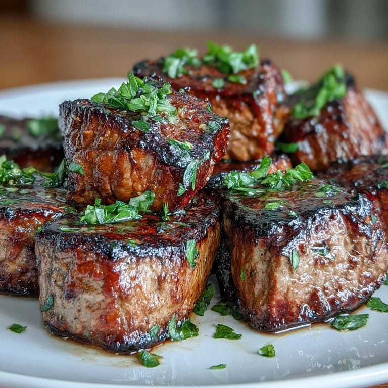 Succulent steak bites coated in rich lemon garlic butter, paired with roasted Brussels sprouts for a flavorful keto-friendly dish.
