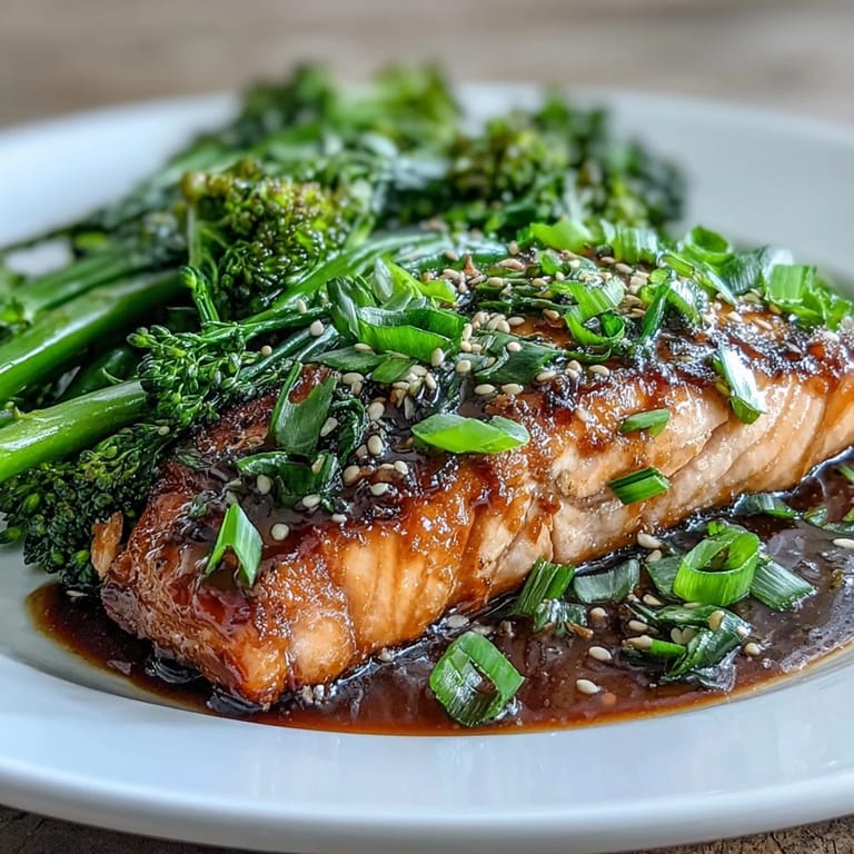 Oven-baked salmon with a rich honey soy glaze, served with tender sesame broccoli for a flavorful and healthy Asian-inspired dinner.  