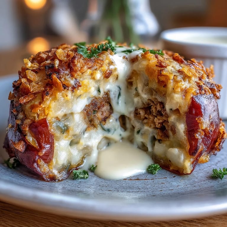 Hearty bell peppers filled with cheesy funeral potato mixture and baked with golden cornflake crust make a satisfying vegetarian dinner.