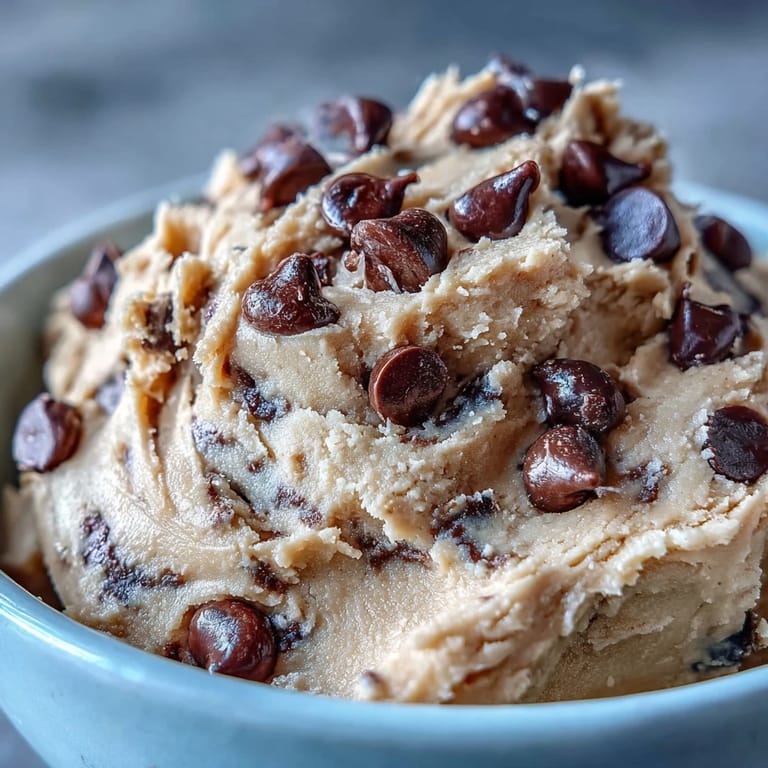 2. High-protein edible cookie dough studded with mini chocolate chips, ideal for guilt-free snacking or dessert.