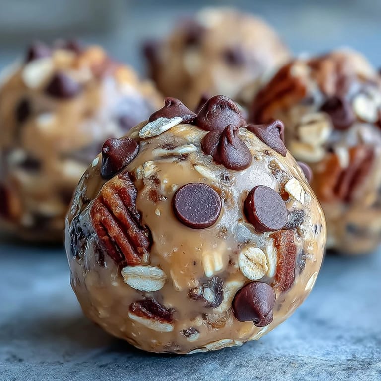 Creamy peanut butter energy bites studded with rich dark chocolate chips, perfect for quick on-the-go snacking.  
