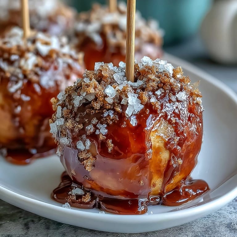 Golden caramel apples finished with sea salt, combining crunchy texture with rich buttery flavor in every bite.  