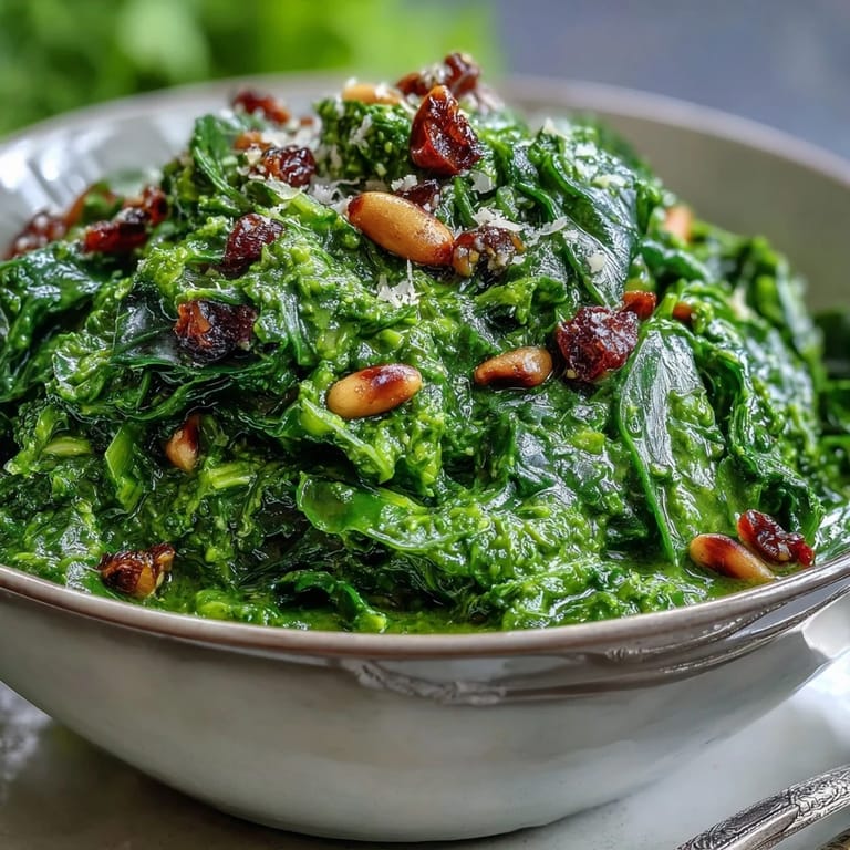 Fresh dandelion greens blended with garlic and toasted pine nuts, a bold twist on classic pesto.
