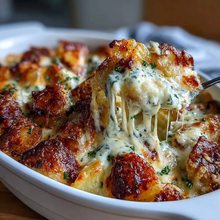 Aromatic scalloped potatoes with tender slices, onions, and a velvety cheese sauce, baked to a perfect golden crust.