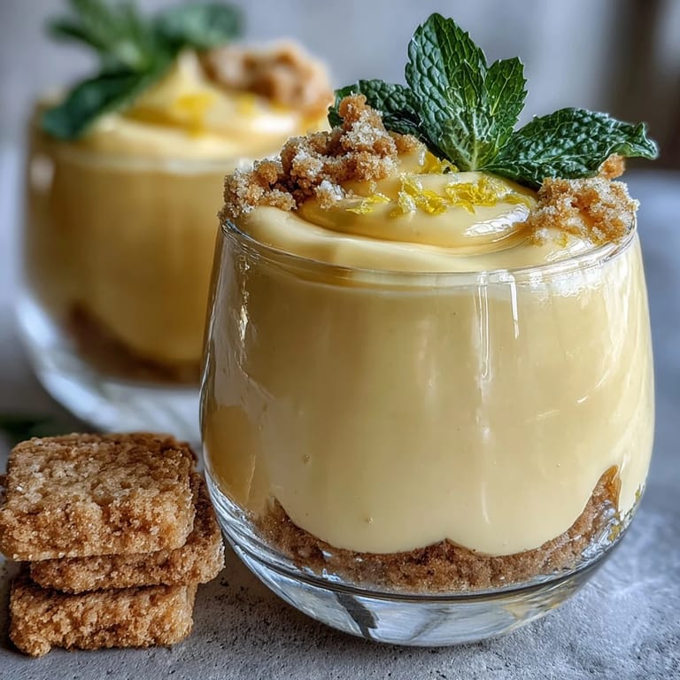 Creamy lemon mousse with fresh zest, served alongside crisp shortbread cookies for a delightful treat.
