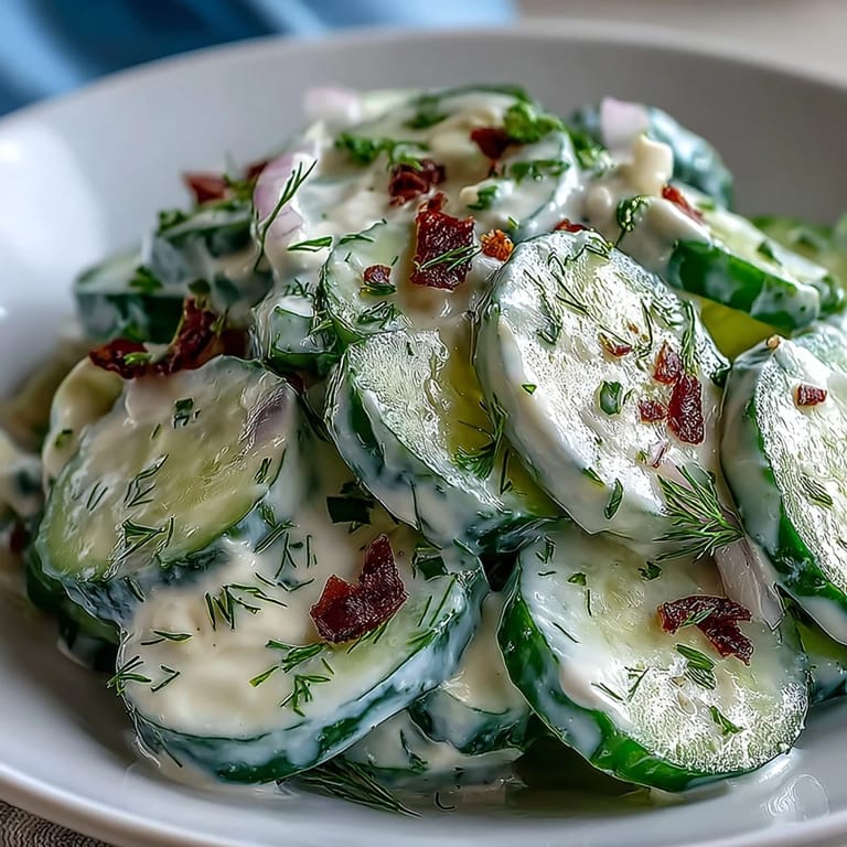 Chilled creamy cucumber dill salad served as a refreshing summer side dish for picnics or barbecues