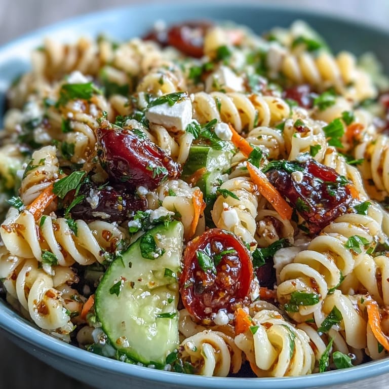 Refreshingly cool Memorial Day Pasta Salad offering a delightful blend of textures and flavors.