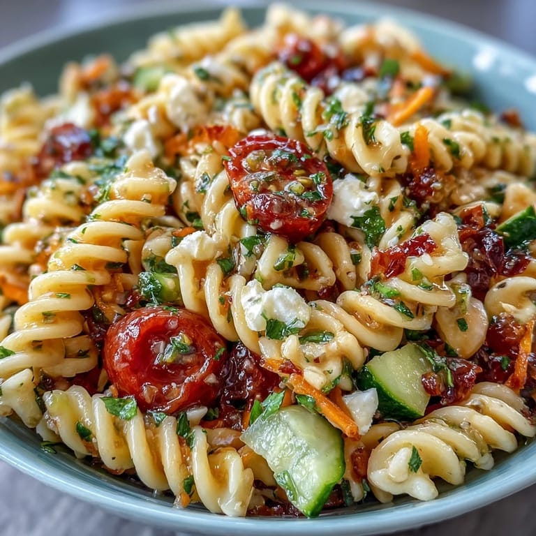 Colorful Memorial Day Pasta Salad bursting with fresh, chopped vegetables, perfect for picnics.