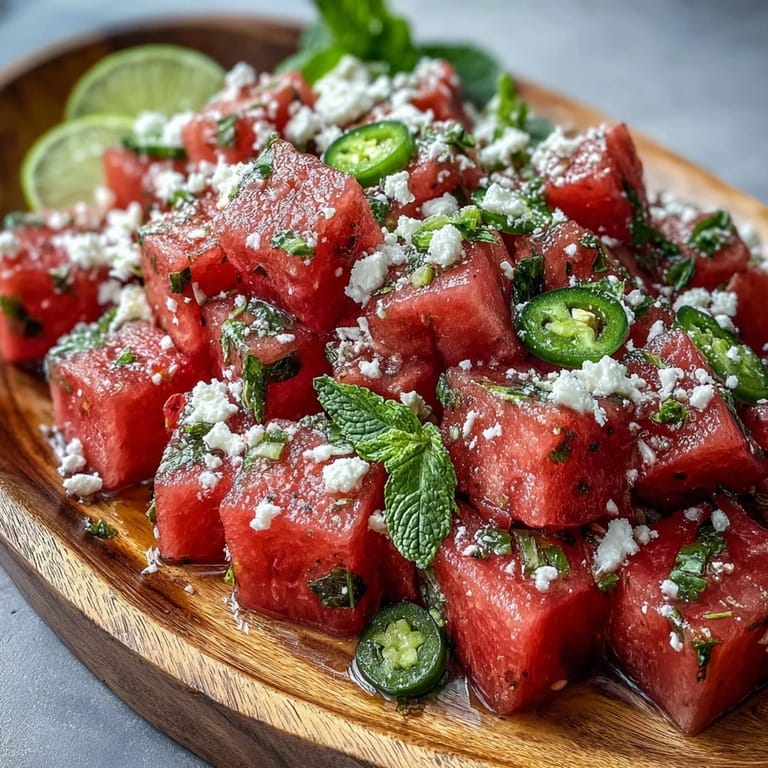 Vibrant, refreshing watermelon chili lime salad with mint, bursting with citrus and spice.