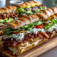 Colorful Loaded Deli Sandwich Board with sliced meats, cheeses, and fresh veggies ready for DIY sandwiches.  
