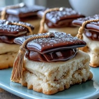 Close-up of festive Graduation Cookies: diploma and cap designs ready to eat.